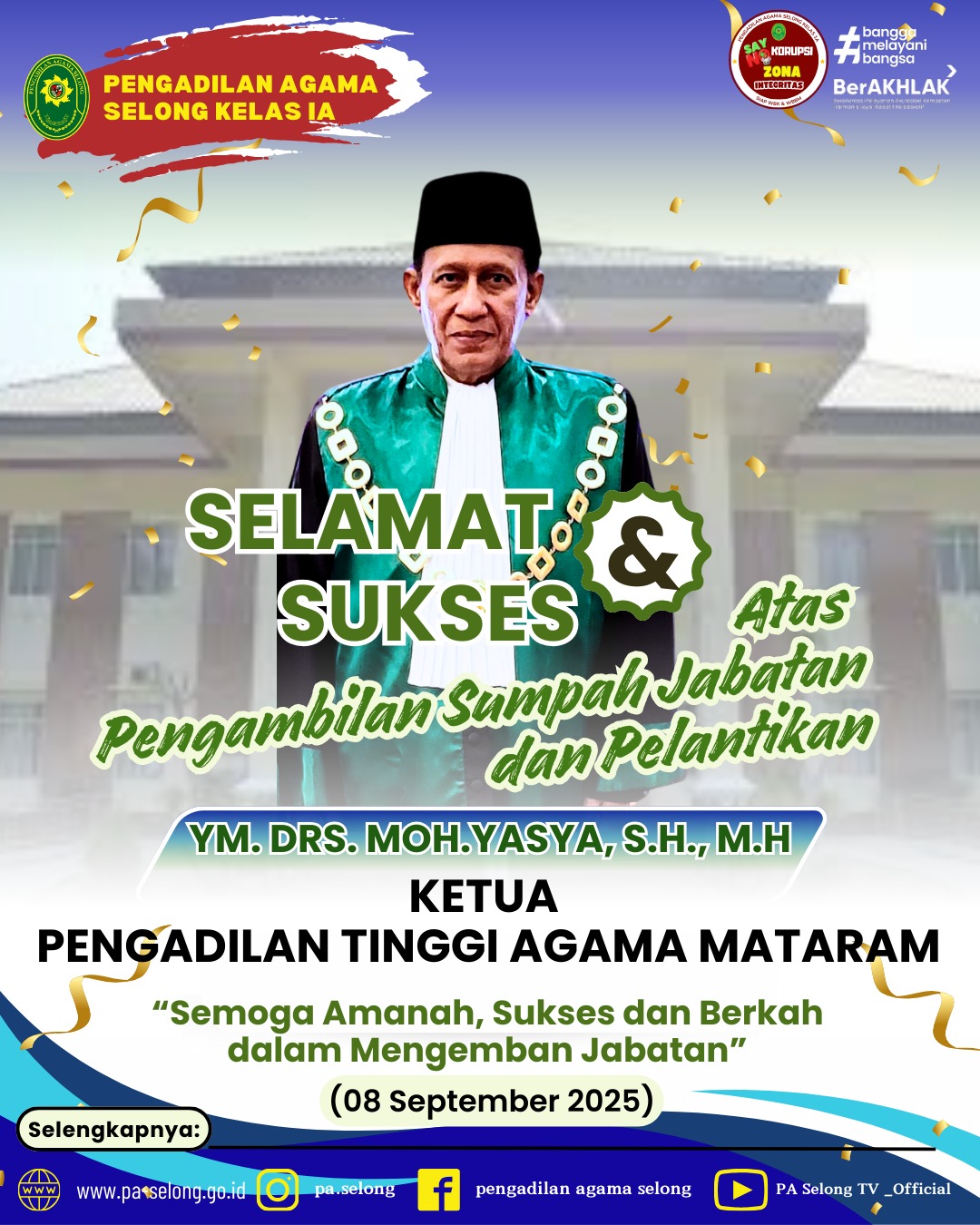 Selamat dan Sukses Atas Pelantikan dan Penyumpahan KPTA Mataram